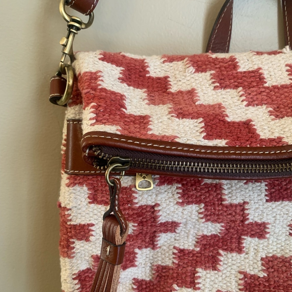 Patricia Nash Woven Casoli Convertible Backpack Papaya Crossbody Leather Trim - Picture 3 of 11